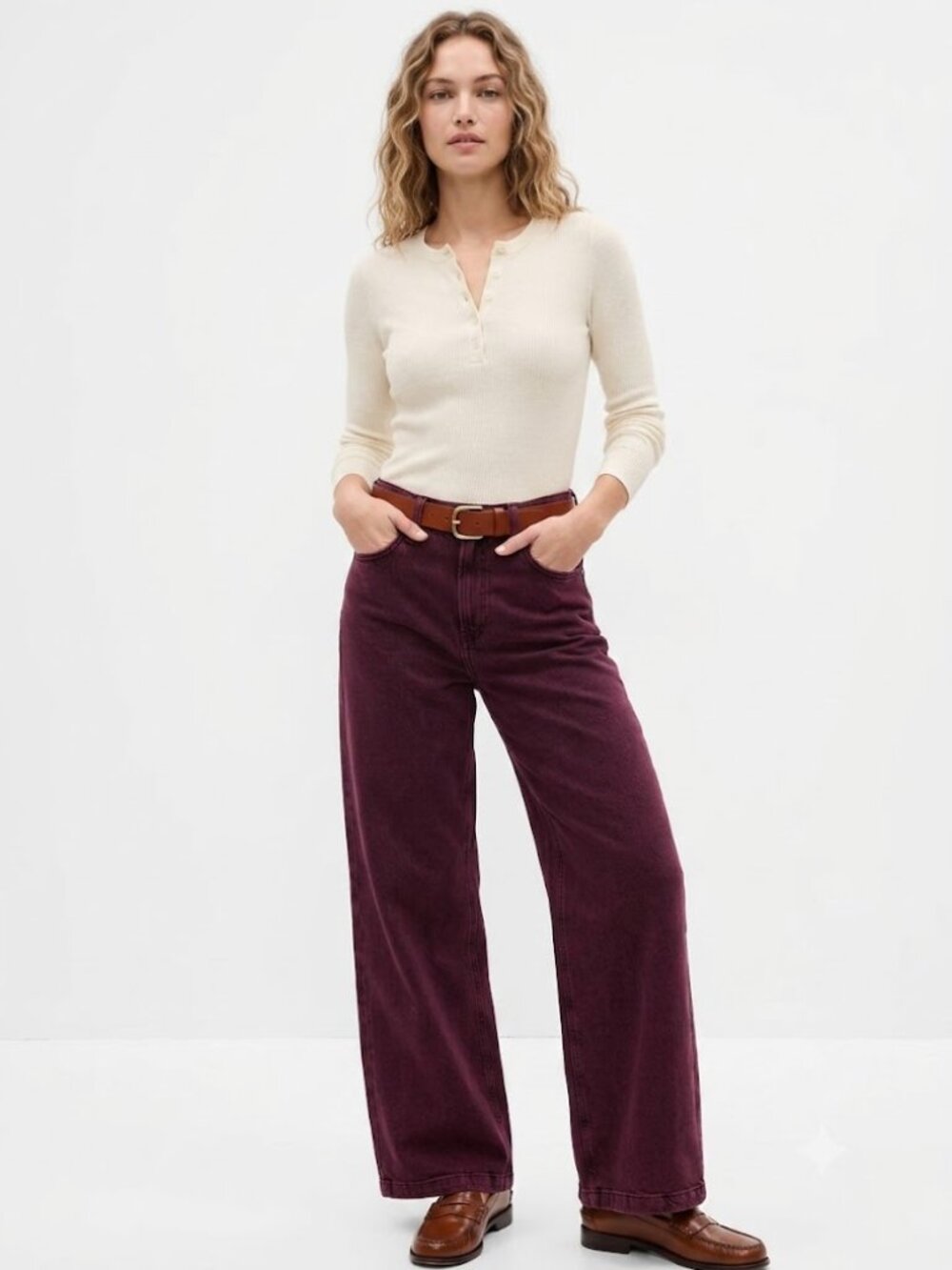 GAP High Rise Stride Wide Leg Jeans | Berry Overdye | Size 8 Short